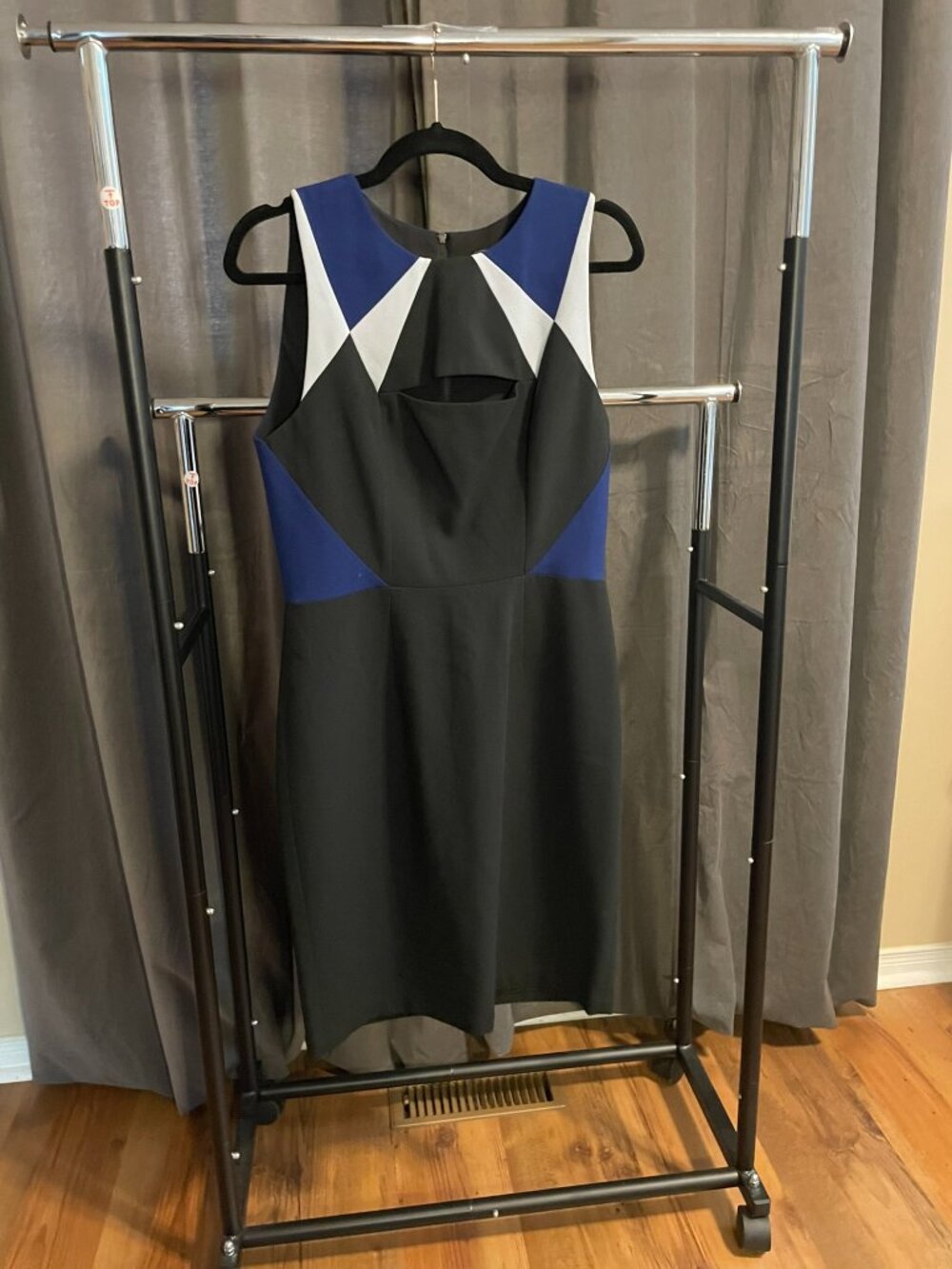 Sleeveless Cutout Pencil Dress, Blue/Black, US8